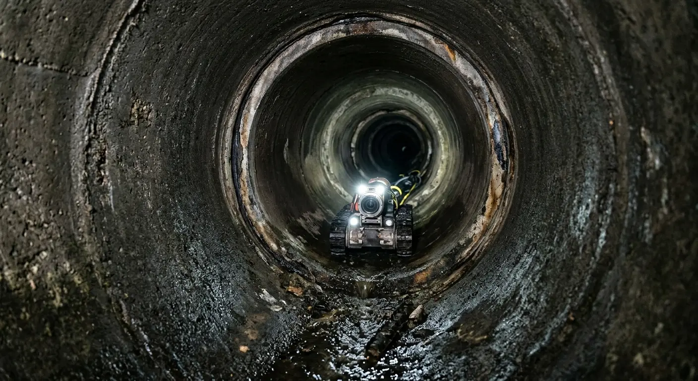 Robotic sewer camera inspecting pipe interior for Drain Snake Service in North Kingstown